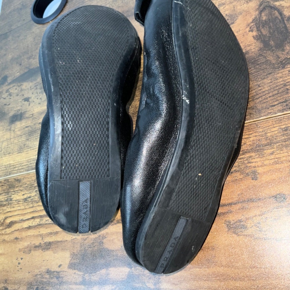 Prada Black Leather Bow Ballet Flats - Picture 7 of 12